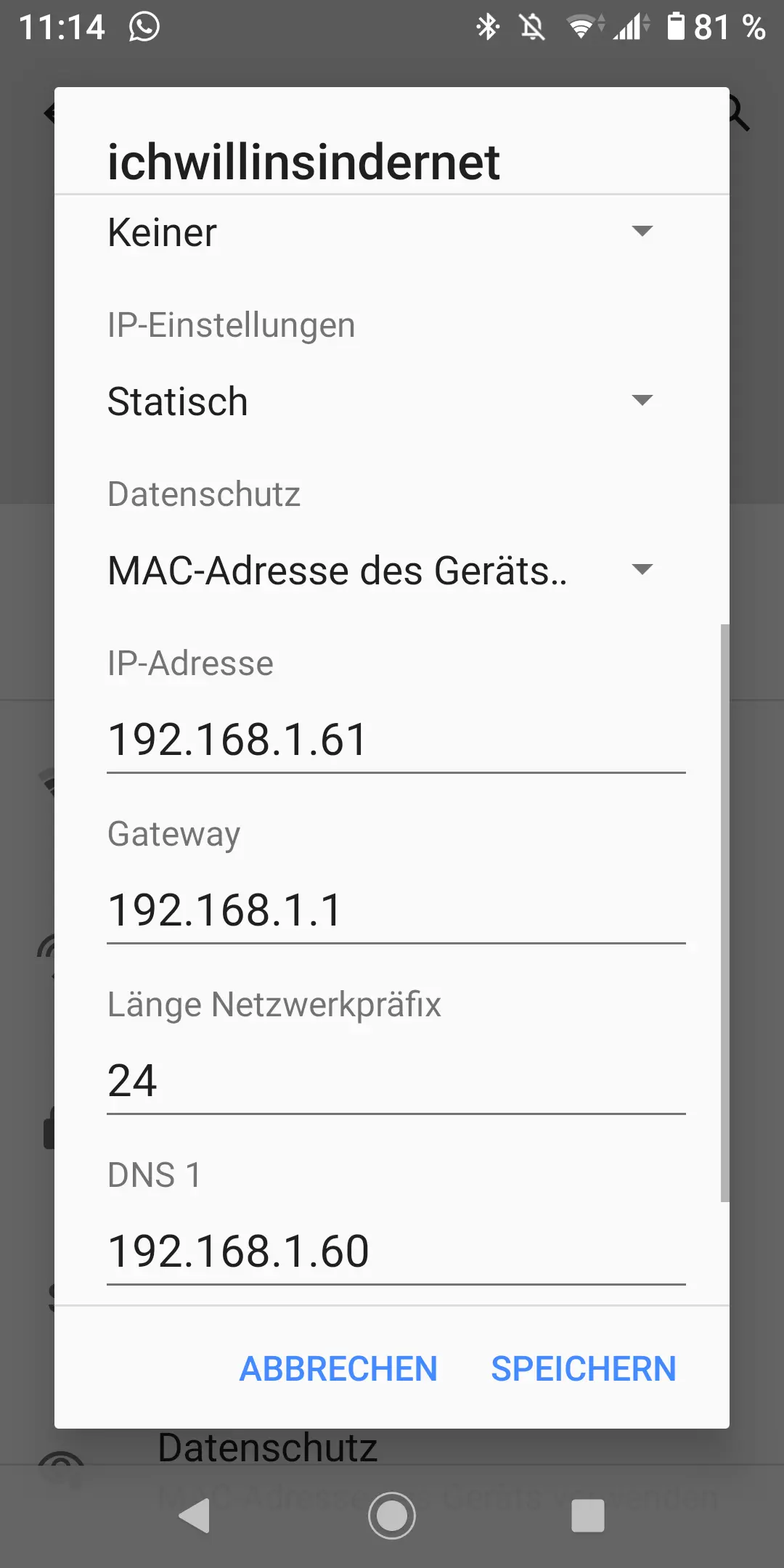 Android Konfiguration TCP IPv4